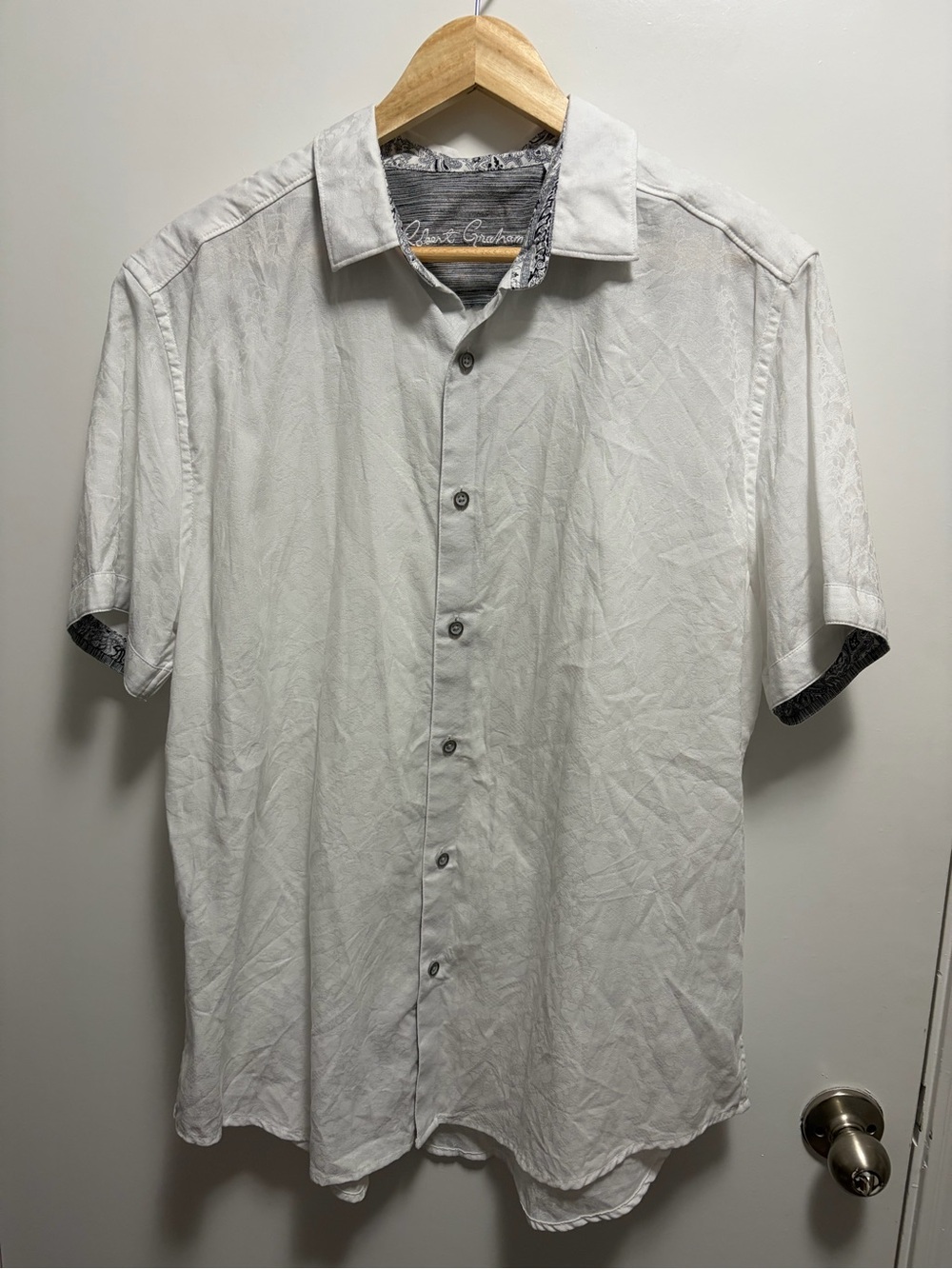 Robert Graham Bayview White Cotton Short Sleeve Button Down Men’s Size XL